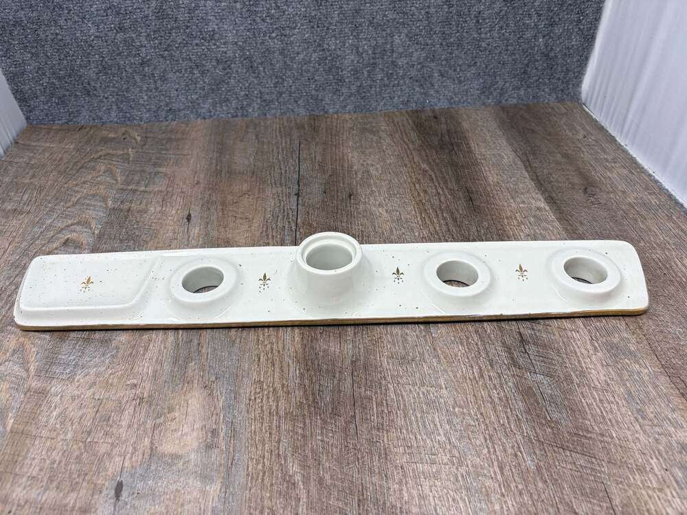 Vintage Ceramic Faucet Deck Plate with Fleur-de-lis Motif and Gold Trim